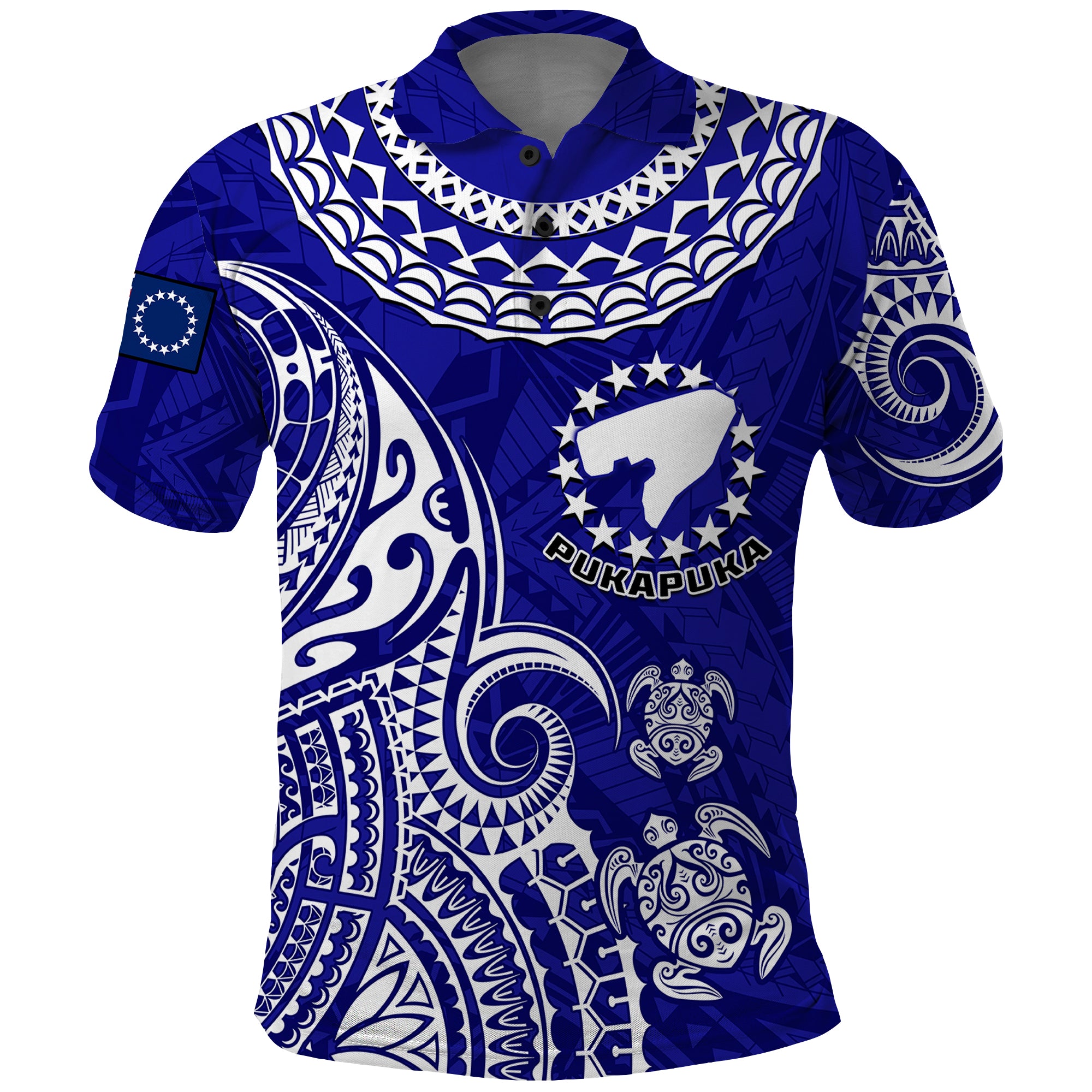 Custom Pukapuka Cook Islands Polynesian Turtle Art Polo Shirt LT14 Blue - Polynesian Pride