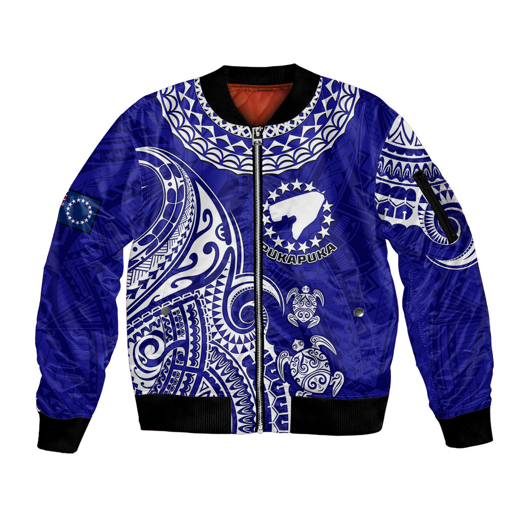 (Custom Personalised) Pukapuka Cook Islands Polynesian Turtle Art Sleeve Zip Bomber Jacket LT14 Unisex Blue - Polynesian Pride