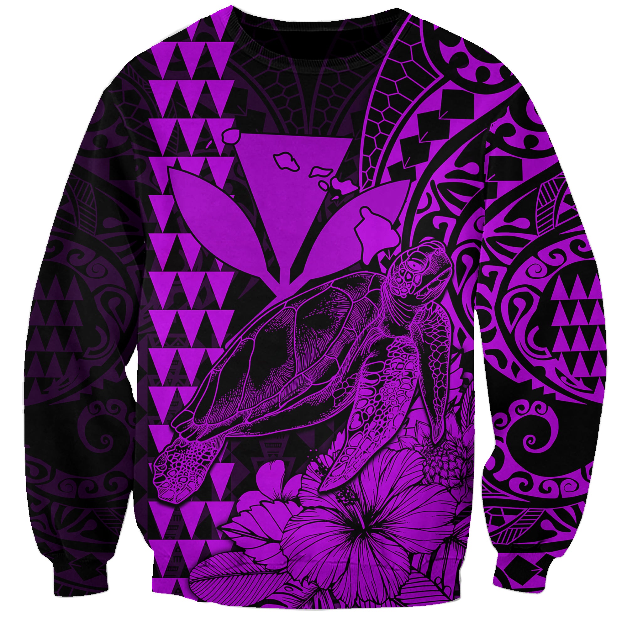 (Custom Personalised) Kakau Polynesian Tribal Hawaiian Turtle with Kanaka Maoli Purple Sweatshirt LT9 Unisex Purple - Polynesian Pride