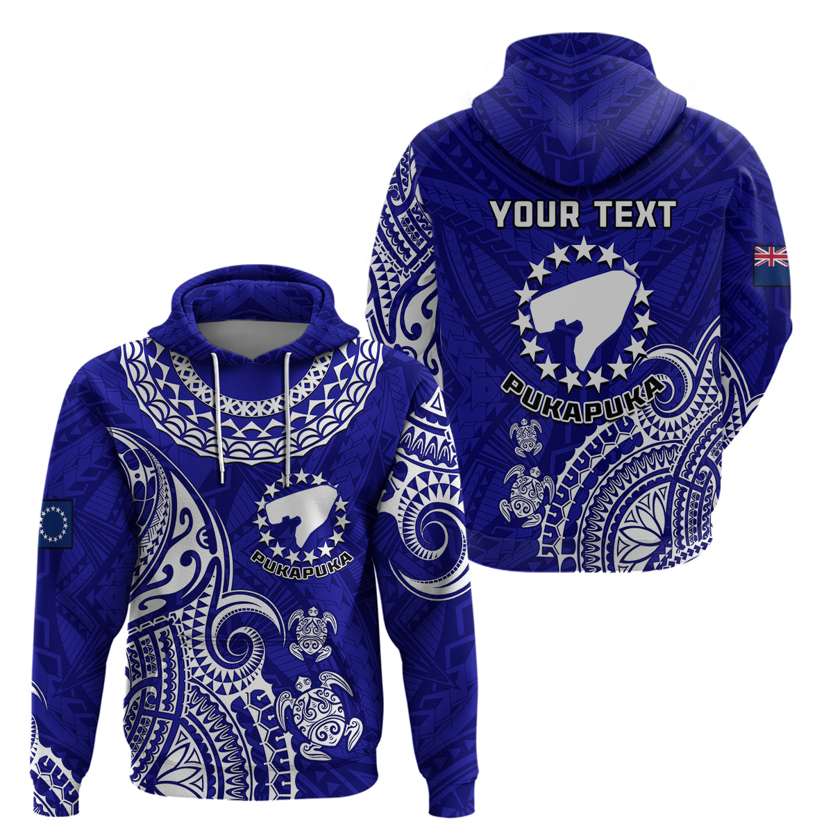 Custom Pukapuka Cook Islands Polynesian Turtle Art Hoodie LT14 Pullover Hoodie Blue - Polynesian Pride