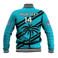 (Custom Text And Number) Fiji Rugby Tapa Pattern Fijian 7s Cyan Baseball Jacket LT14 - Polynesian Pride