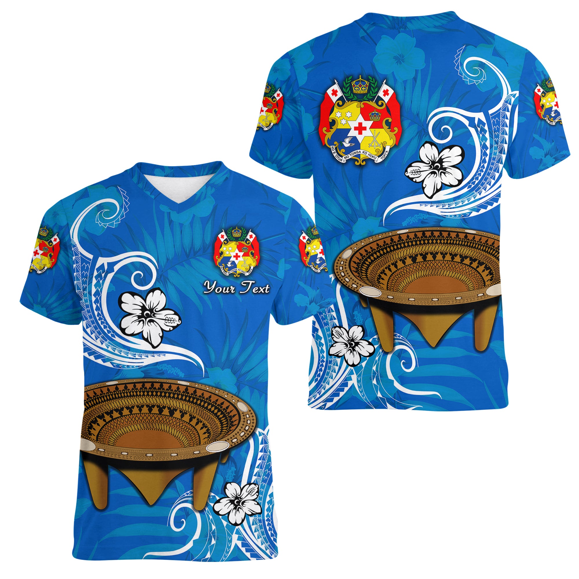 (Custom Personalised) Tonga Kumete Kava Bowl Sila Vibes - Blue Women V Neck T Shirt LT8 Female Blue - Polynesian Pride