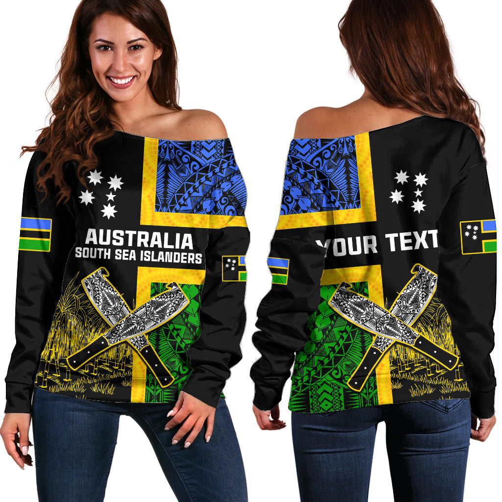 (Custom Personalised) Australian South Sea Islanders Flag Style Off Shoulder Sweater LT14 Women Black - Polynesian Pride