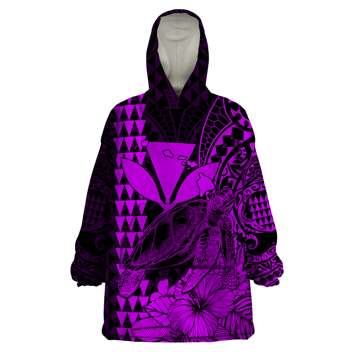 (Custom Personalised) Kakau Polynesian Tribal Hawaiian Turtle with Kanaka Maoli Purple Wearable Blanket Hoodie LT9 Unisex One Size - Polynesian Pride