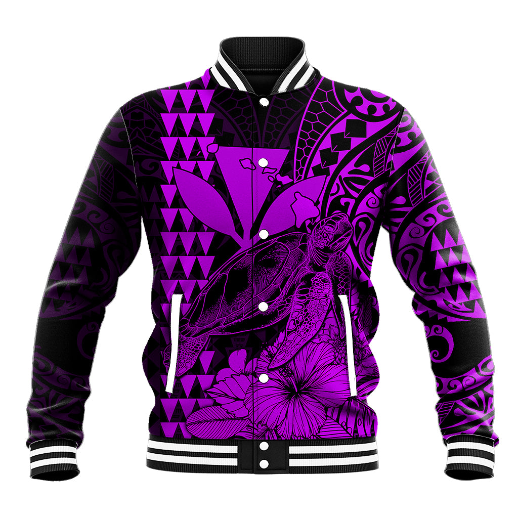 (Custom Personalised) Kakau Polynesian Tribal Hawaiian Turtle with Kanaka Maoli Purple Baseball Jacket LT9 Unisex Purple - Polynesian Pride