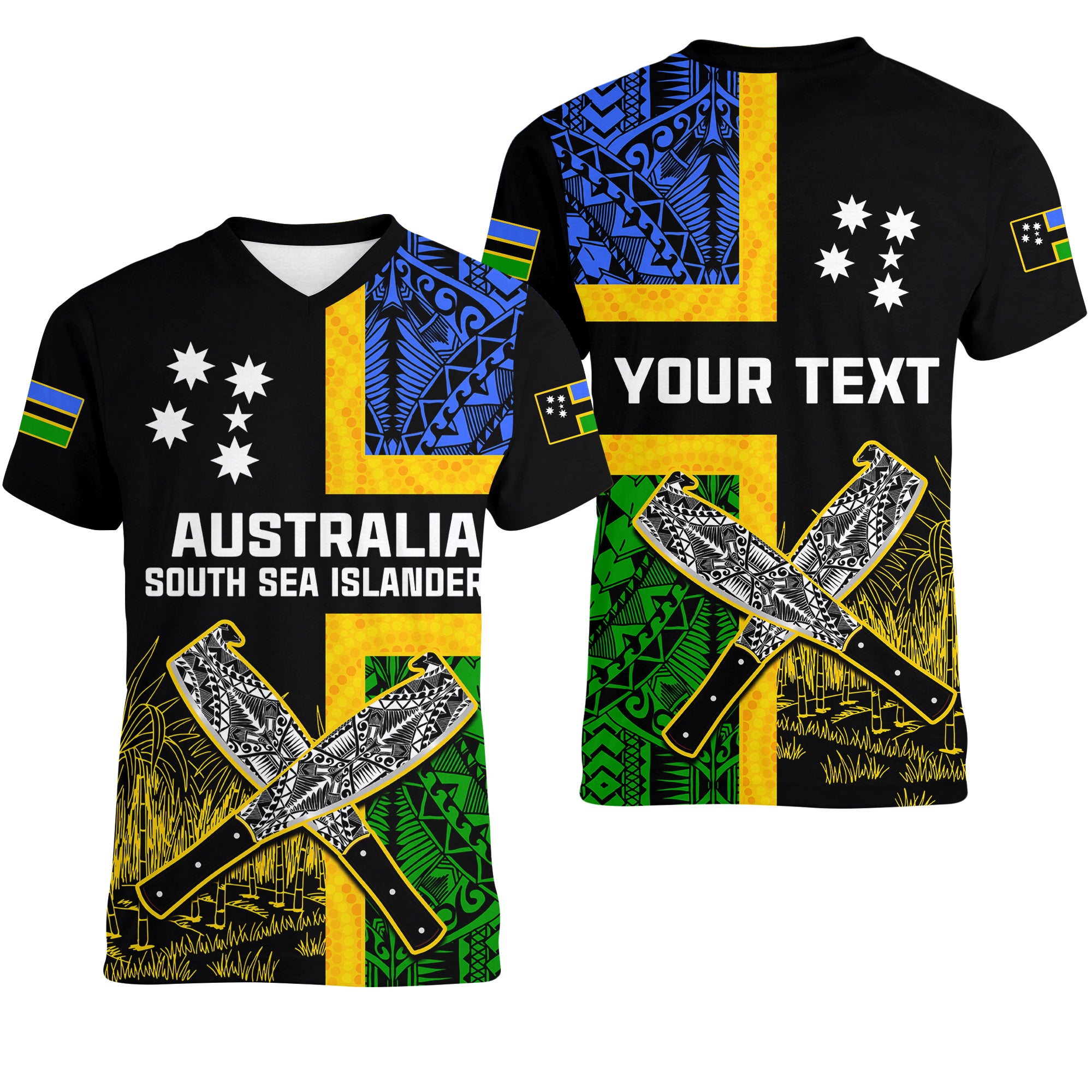 (Custom Personalised) Australian South Sea Islanders Flag Style Women V Neck T Shirt LT14 Female Black - Polynesian Pride