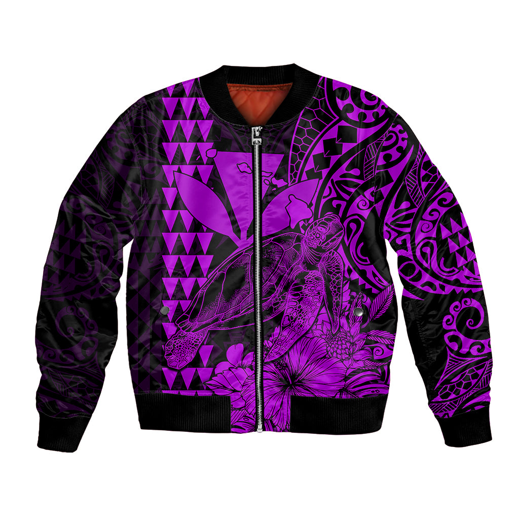 (Custom Personalised) Kakau Polynesian Tribal Hawaiian Turtle with Kanaka Maoli Purple Bomber Jacket LT9 Unisex Purple - Polynesian Pride