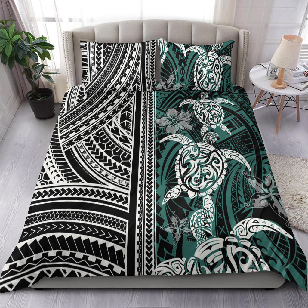 Polynesian Bedding Set - Turtle With Ethnic Motives And Floral Elements - LT20 Blue - Polynesian Pride