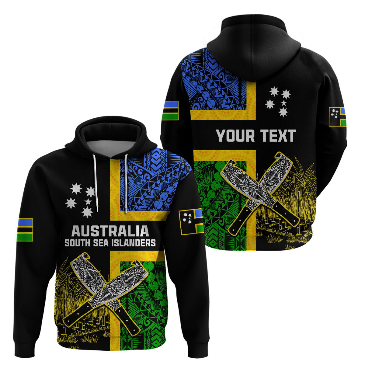 Custom Australian South Sea Islanders Flag Style Hoodie LT14 Pullover Hoodie Black - Polynesian Pride