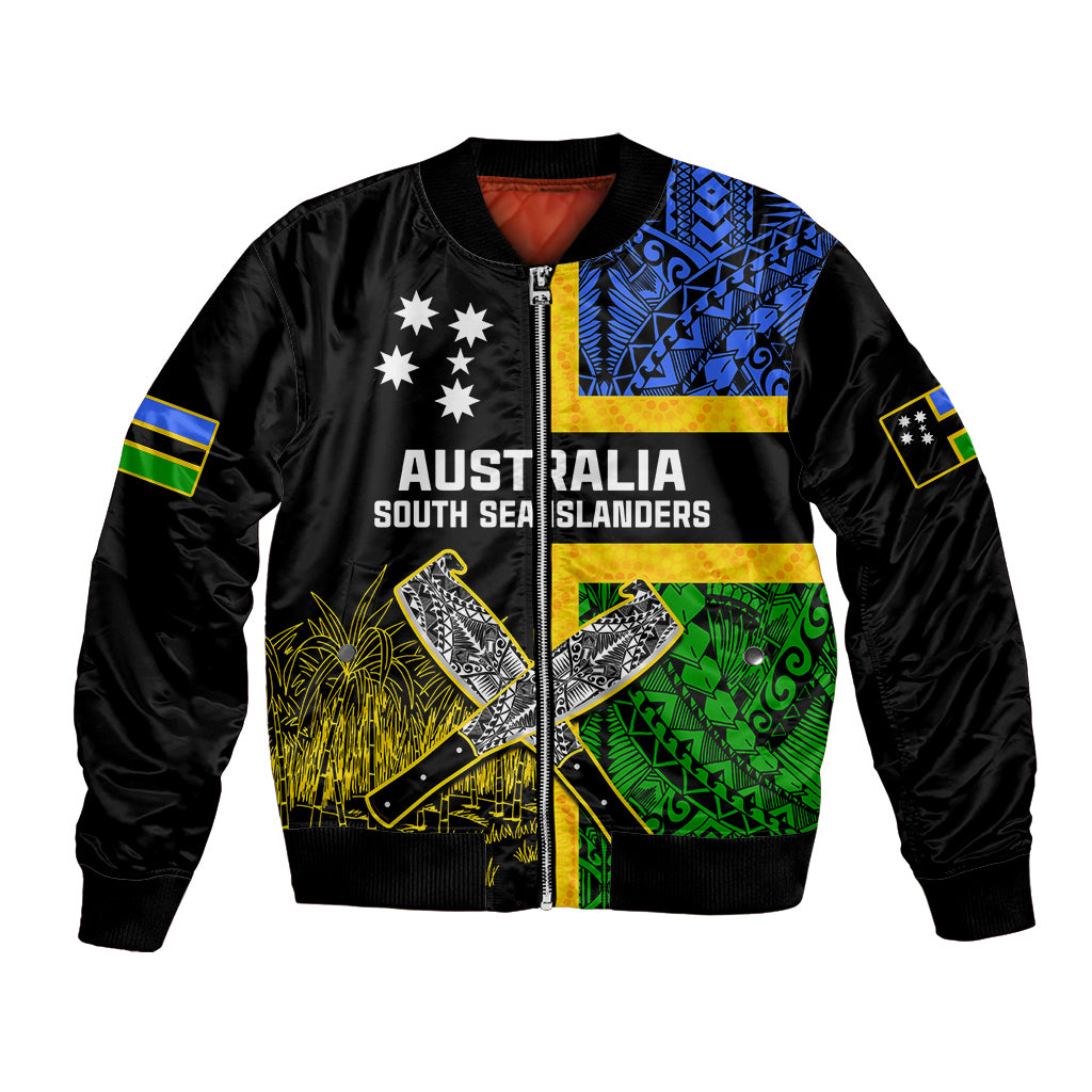 (Custom Personalised) Australian South Sea Islanders Flag Style Bomber Jacket LT14 Unisex Black - Polynesian Pride