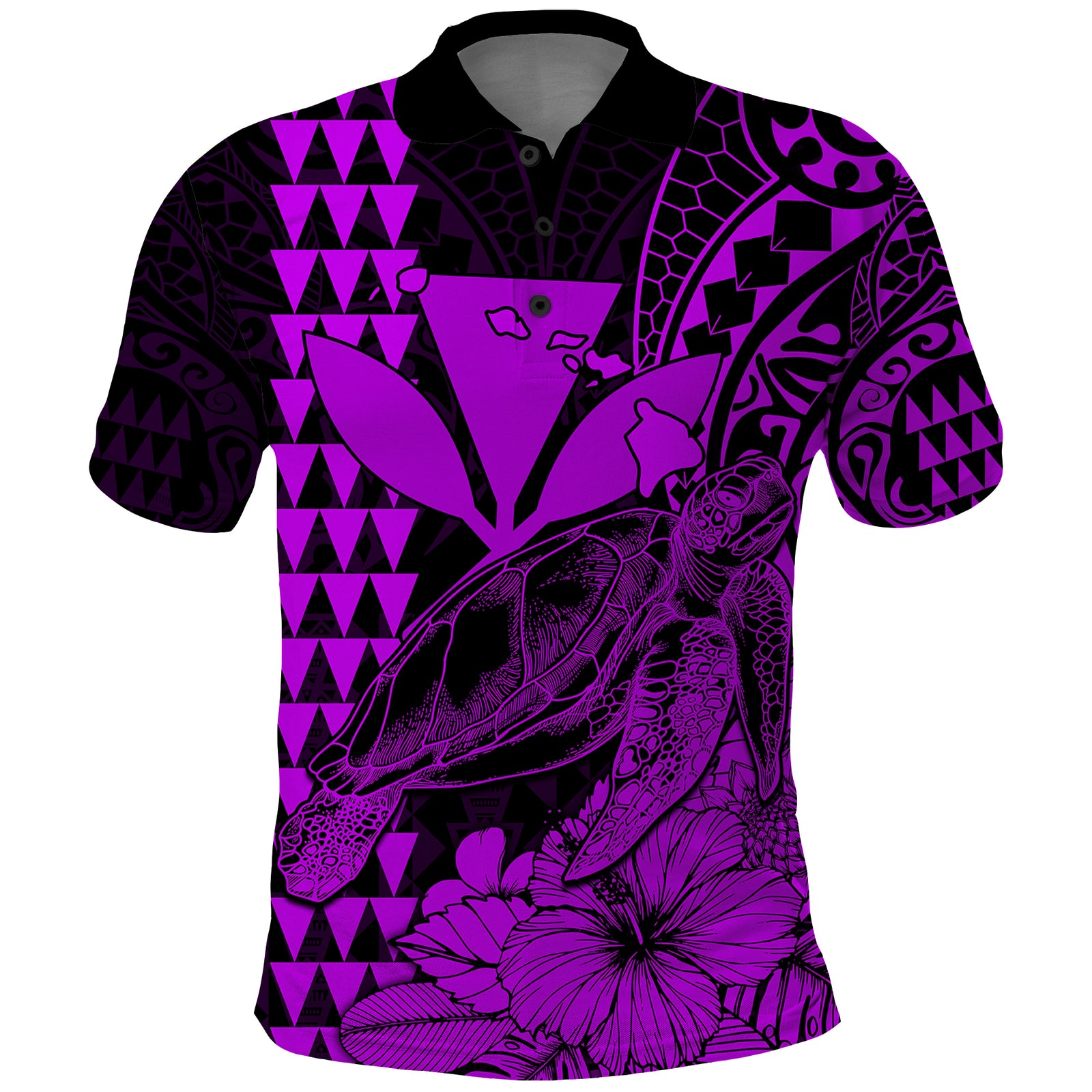 Kakau Polynesian Tribal Hawaiian Turtle with Kanaka Maoli Purple Polo Shirt LT9 Purple - Polynesian Pride