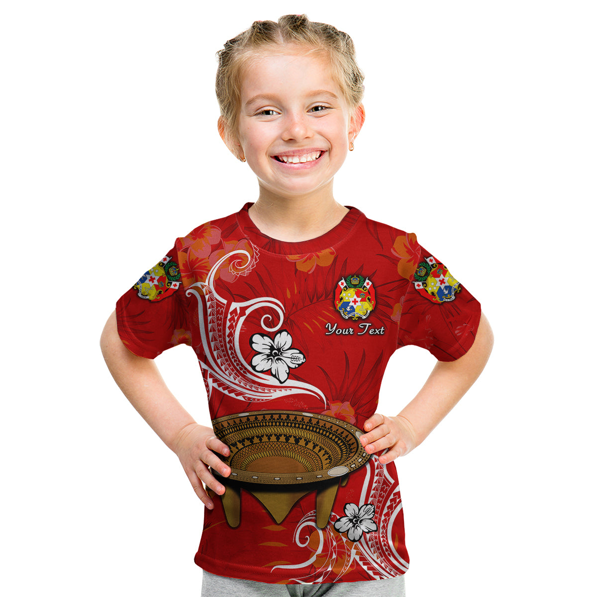 (Custom Personalised) Tonga Kumete Kava Bowl Sila Vibes - Red Kid T Shirt LT8 Youth XL Size14 - Polynesian Pride