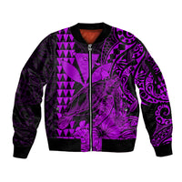 Kakau Polynesian Tribal Hawaiian Turtle with Kanaka Maoli Purple Sleeve Zip Bomber Jacket LT9 Unisex Purple - Polynesian Pride