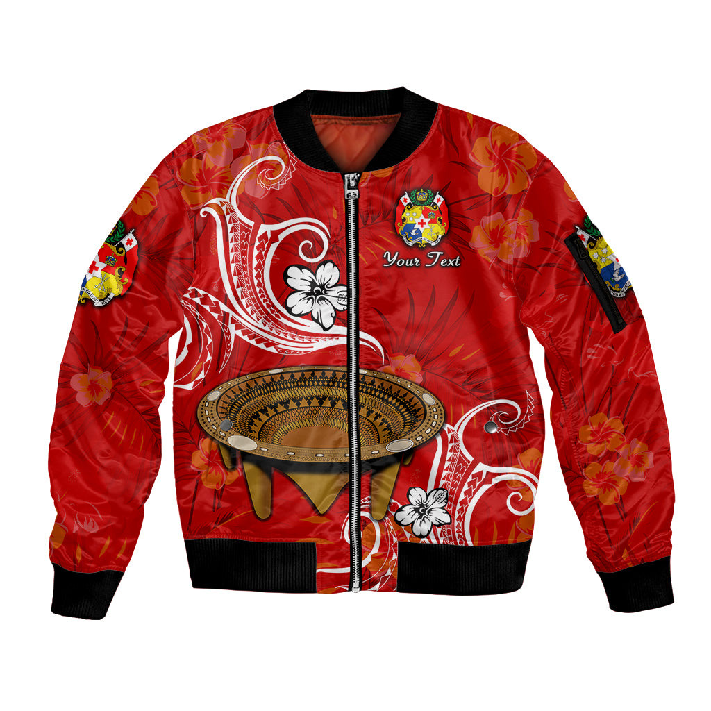 (Custom Personalised) Tonga Kumete Kava Bowl Sila Vibes - Red Sleeve Zip Bomber Jacket LT8 Unisex Red - Polynesian Pride