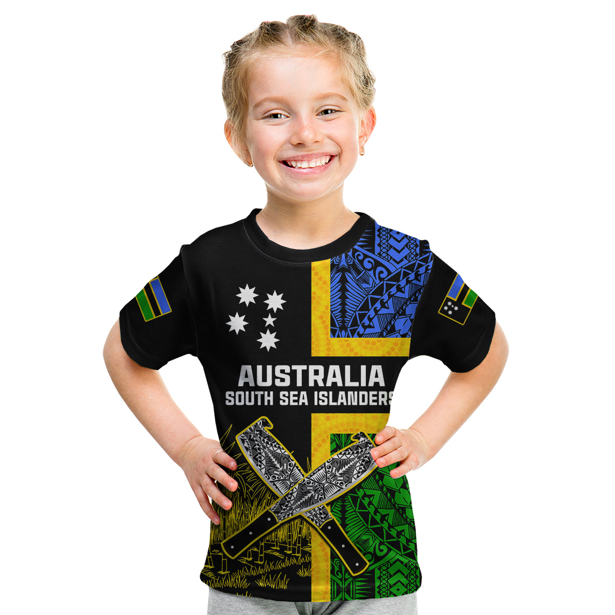 Australian South Sea Islanders Flag Style Kid T Shirt LT14 Youth XL Size14 - Polynesian Pride