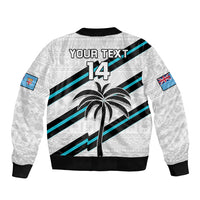 (Custom Text And Number) Fiji Rugby Tapa Pattern Fijian 7s White Bomber Jacket LT14 - Polynesian Pride