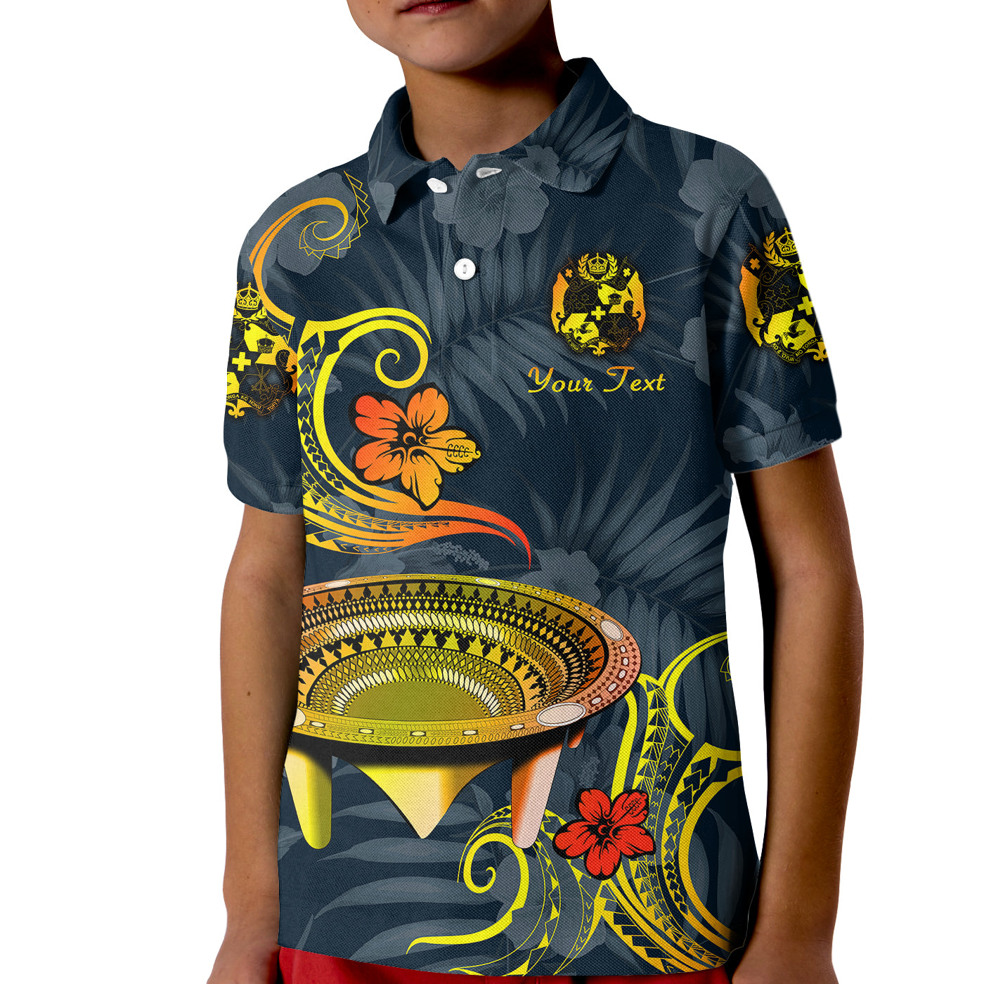 (Custom Personalised) Tonga Kumete Kava Bowl Sila Vibes - Gradient Kid Polo Shirt LT8 Kid Navy - Polynesian Pride