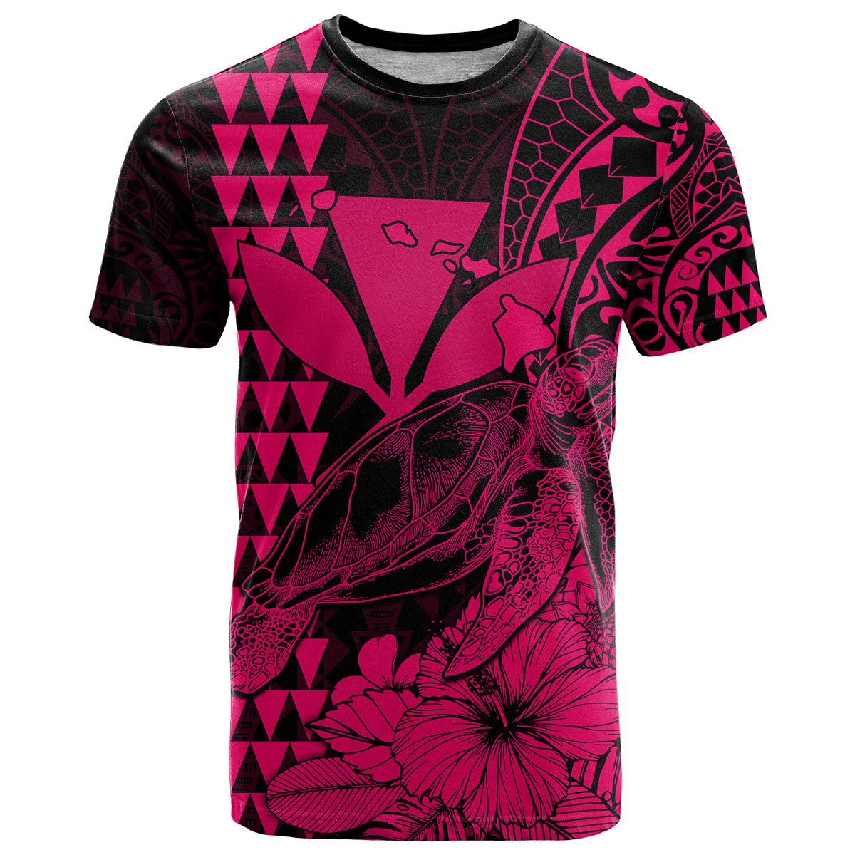 Kakau Polynesian Tribal Hawaiian Turtle with Kanaka Maoli Pink T Shirt LT9 Pink - Polynesian Pride