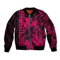 Kakau Polynesian Tribal Hawaiian Turtle with Kanaka Maoli Pink Sleeve Zip Bomber Jacket LT9 Unisex Pink - Polynesian Pride