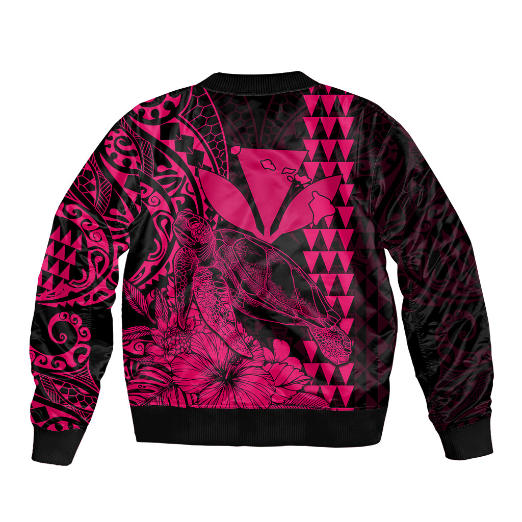 Kakau Polynesian Tribal Hawaiian Turtle with Kanaka Maoli Pink Sleeve Zip Bomber Jacket LT9 - Polynesian Pride