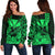 (Custom Personalised) Kakau Polynesian Tribal Hawaiian Turtle with Kanaka Maoli Green Off Shoulder Sweater LT9 Women Green - Polynesian Pride