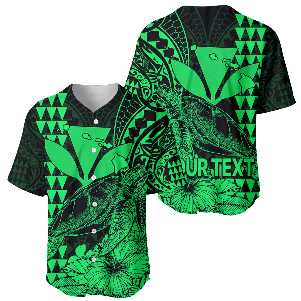 (Custom Personalised) Kakau Polynesian Tribal Hawaiian Turtle with Kanaka Maoli Green Baseball Jersey LT9 Green - Polynesian Pride