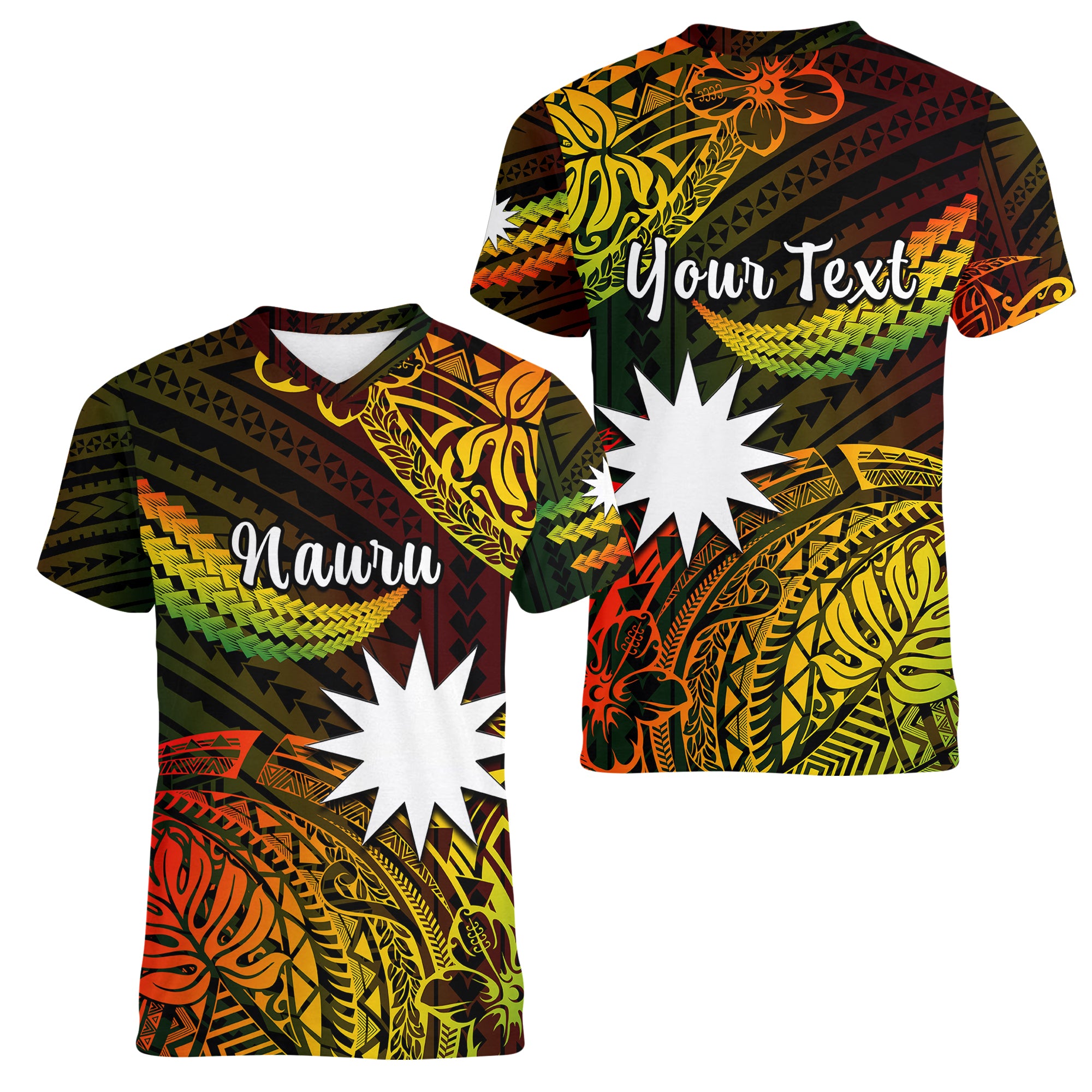 (Custom Personalised) Nauru Polynesian Hibiscus Naoero Reggae Women V Neck T Shirt LT14 Female Reggae - Polynesian Pride