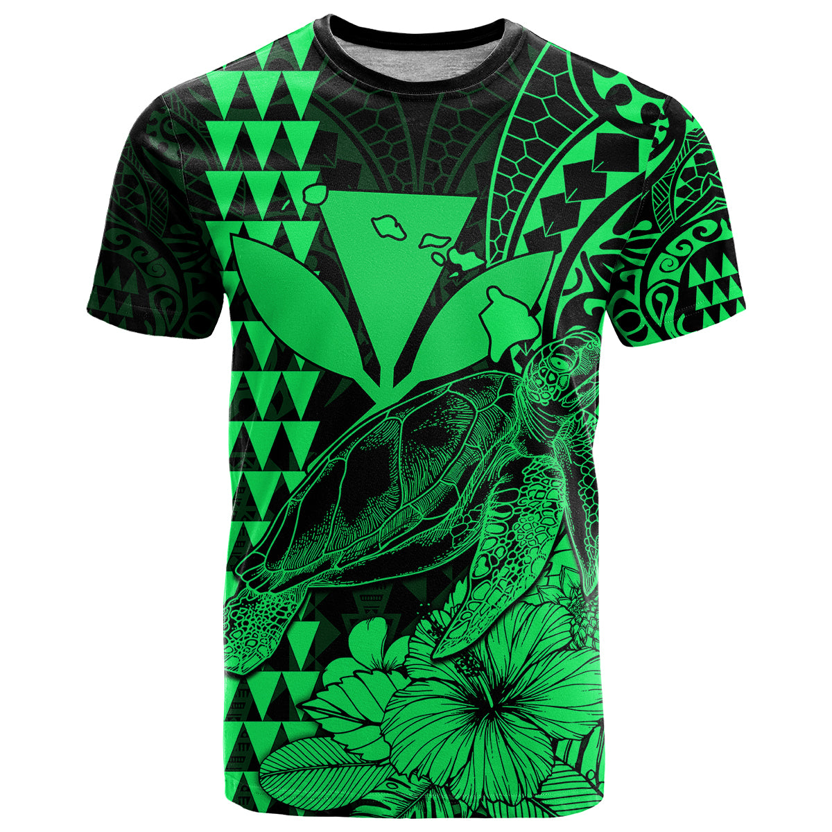 Custom Kakau Polynesian Tribal Hawaiian Turtle with Kanaka Maoli Green T Shirt LT9 Green - Polynesian Pride