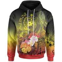 Samoa Hoodie Humpback Whale with Tropical Flowers (Yellow) Unisex Yellow - Polynesian Pride