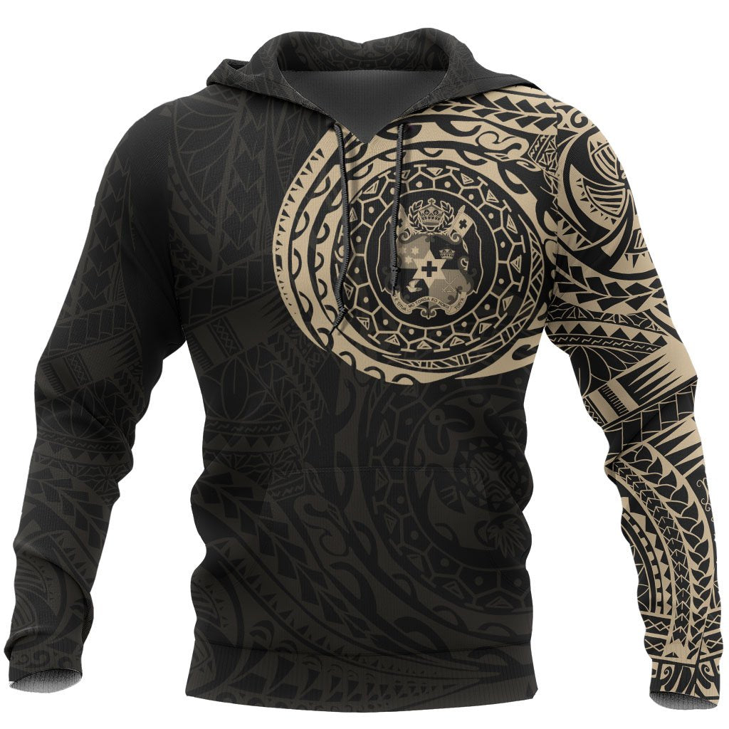 Tonga Hoodie Tonga Coat of Arms Polynesian Tattoo Style New update Unisex Black & GOLD - Polynesian Pride