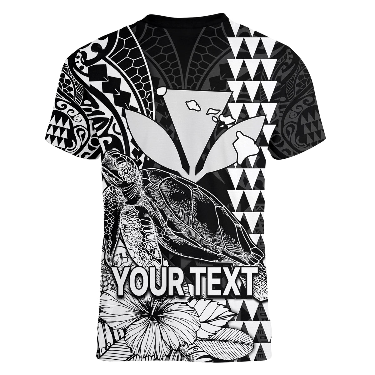 (Custom Personalised) Kakau Polynesian Tribal Hawaiian Turtle with Kanaka Maoli Black Women V Neck T Shirt LT9 - Polynesian Pride