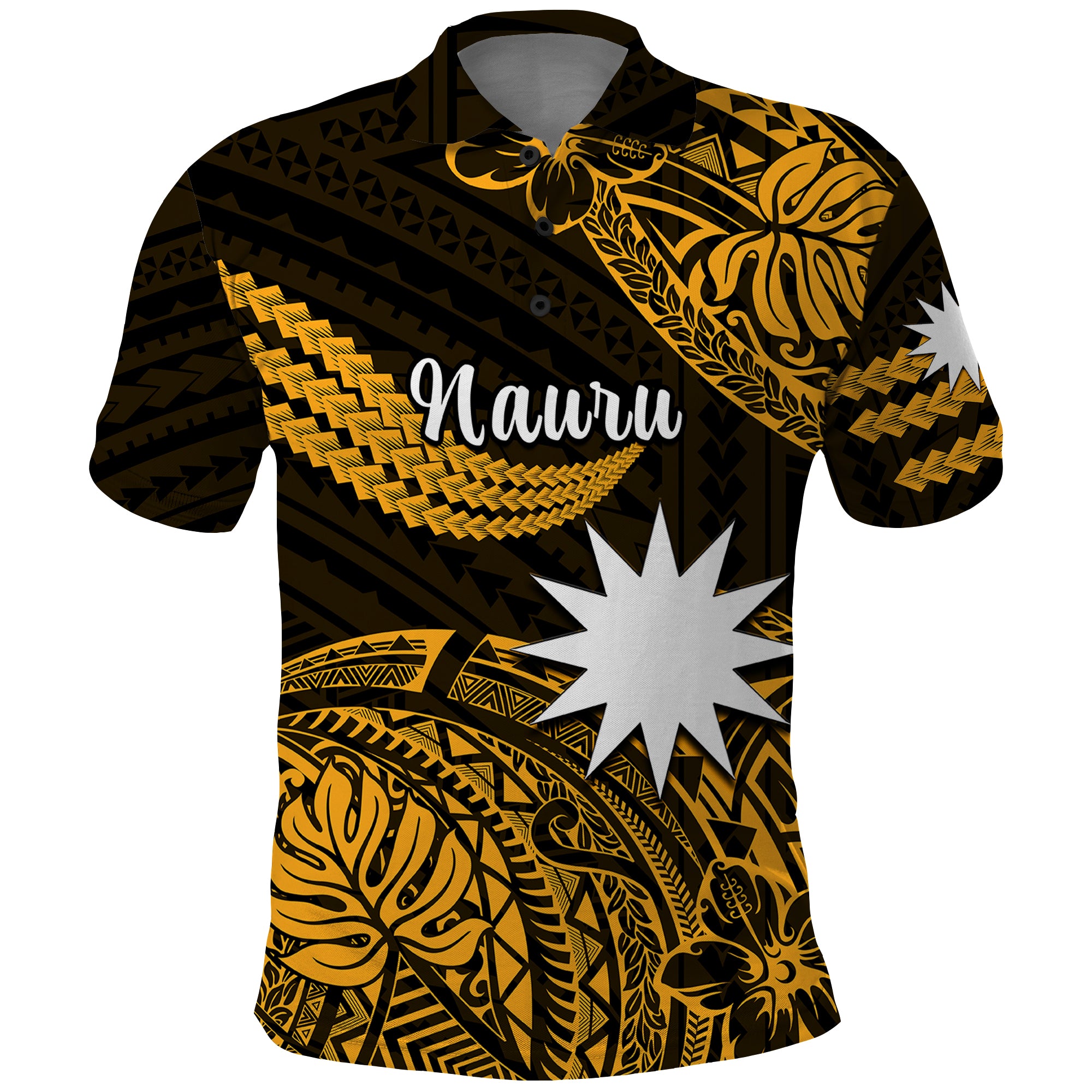 Custom Nauru Polynesian Hibiscus Naoero Glod Polo Shirt LT14 Gold - Polynesian Pride