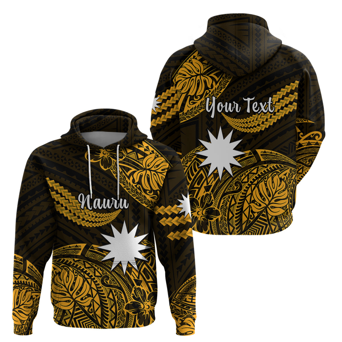 Custom Nauru Polynesian Hoodie Hibiscus Naoero Glod LT14 Pullover Hoodie Gold - Polynesian Pride