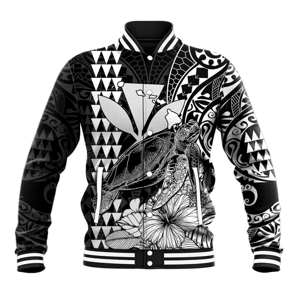 (Custom Personalised) Kakau Polynesian Tribal Hawaiian Turtle with Kanaka Maoli Black Baseball Jacket LT9 Unisex Black - Polynesian Pride