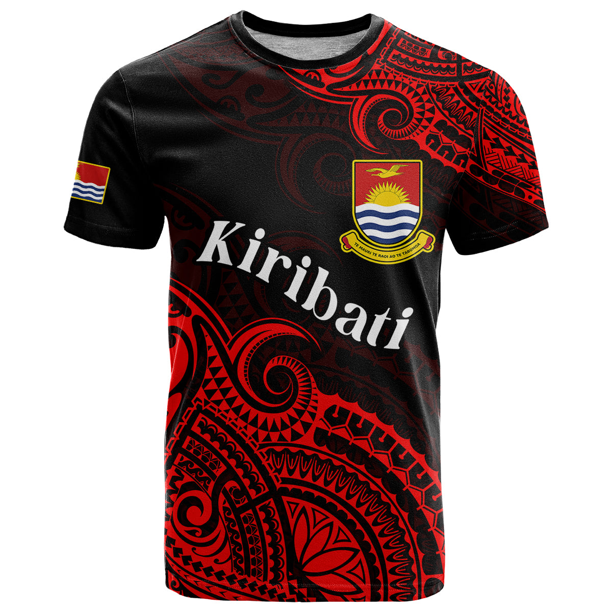 Custom Ribaberiki Kiribati Coat of Arms Mix Red Polynesian T Shirt LT14 Red - Polynesian Pride