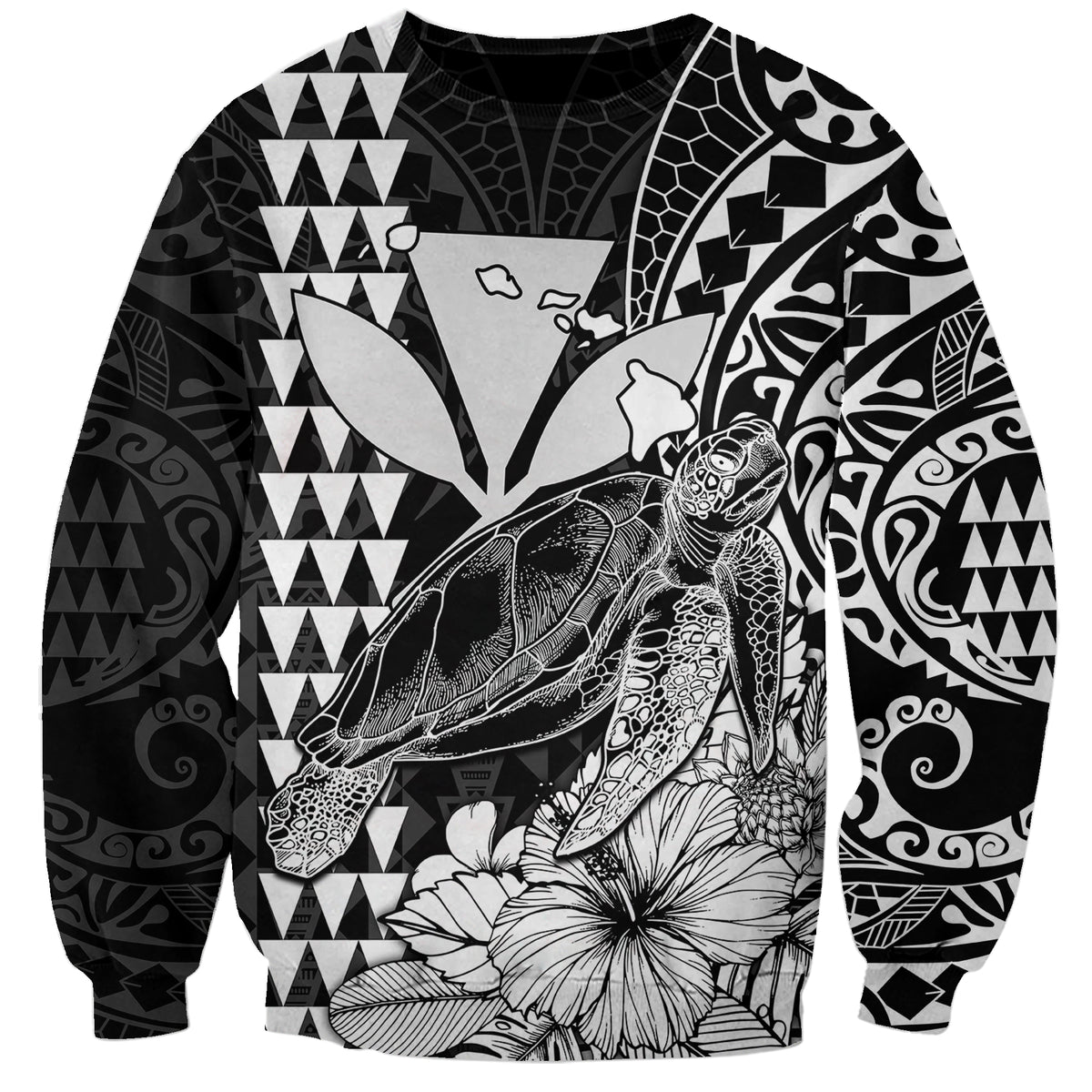 Kakau Polynesian Tribal Hawaiian Turtle with Kanaka Maoli Black Sweatshirt LT9 Unisex Black - Polynesian Pride