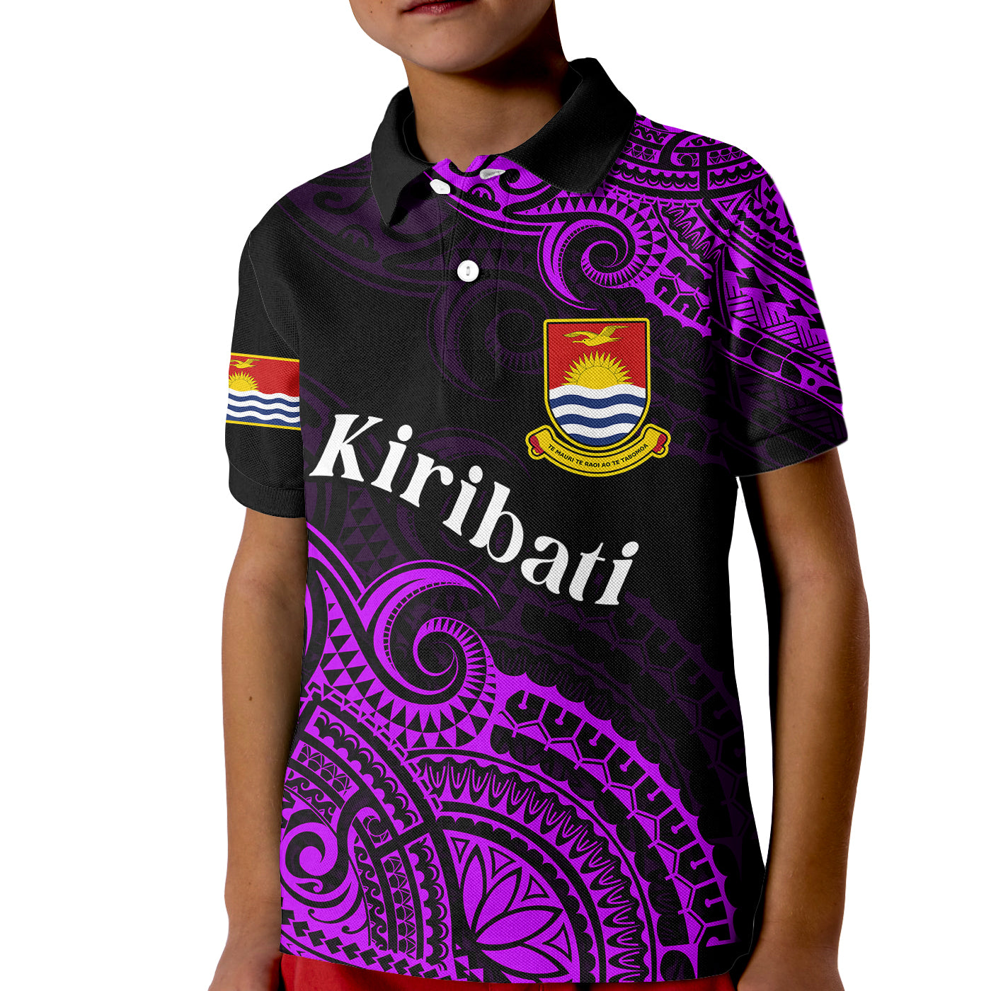 (Custom Personalised) Ribaberiki Kiribati Coat Of Arms Mix Purple Polynesian Kid Polo Shirt LT14 Kid Purple - Polynesian Pride