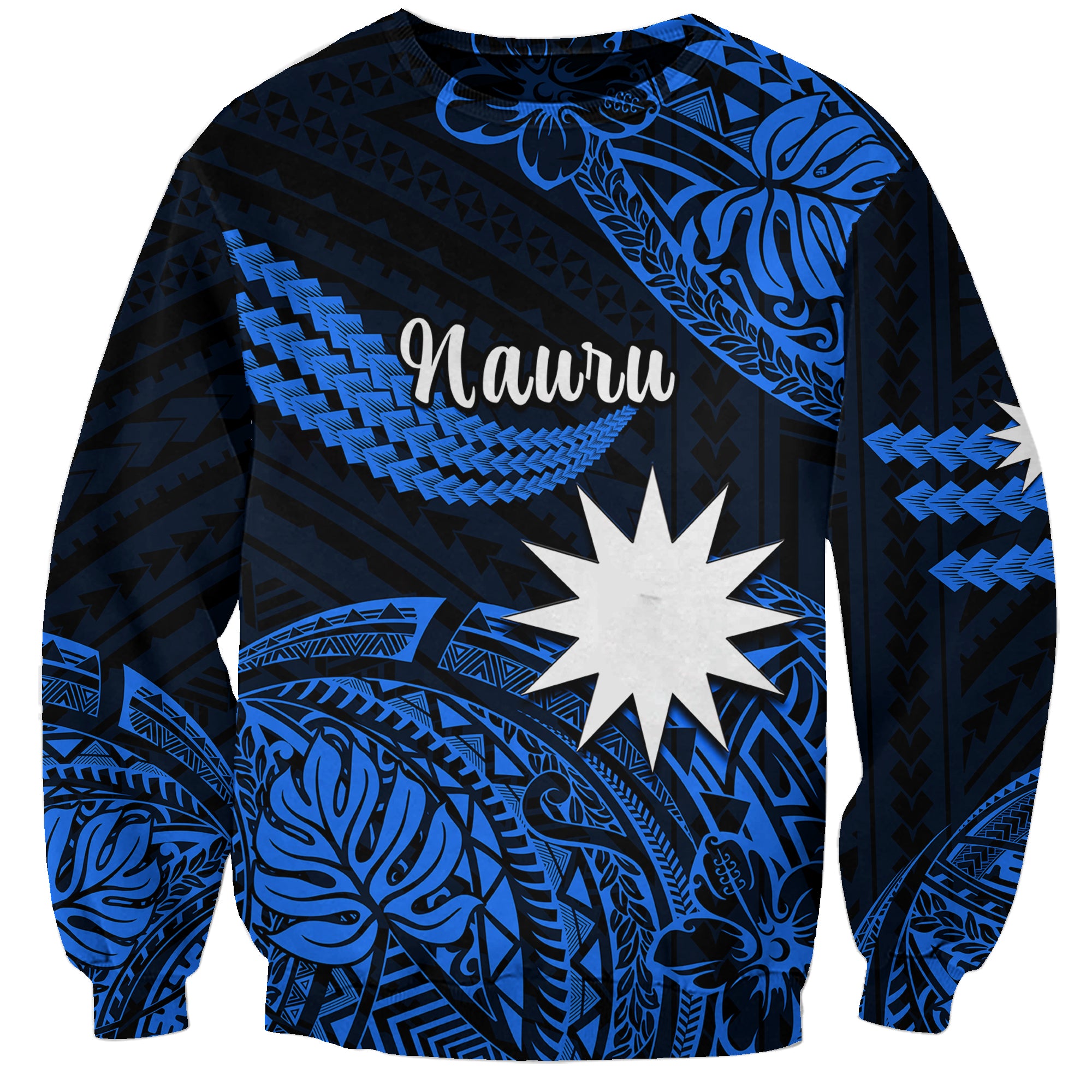 (Custom Personalised) Nauru Polynesian Hibiscus Naoero Blue Sweatshirt LT14 Unisex Blue - Polynesian Pride