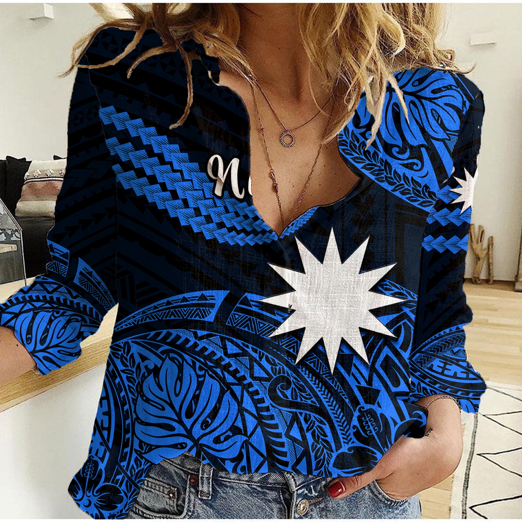 (Custom Personalised) Nauru Polynesian Hibiscus Naoero Blue Women Casual Shirt LT14 Female Blue - Polynesian Pride