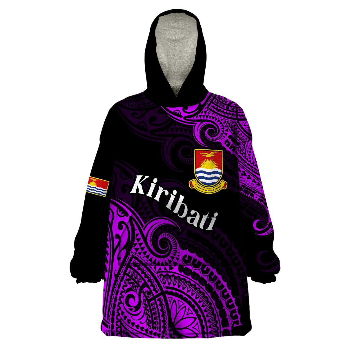 (Custom Personalised) Ribaberiki Kiribati Coat Of Arms Mix Purple Polynesian Wearable Blanket Hoodie LT14 Unisex One Size - Polynesian Pride