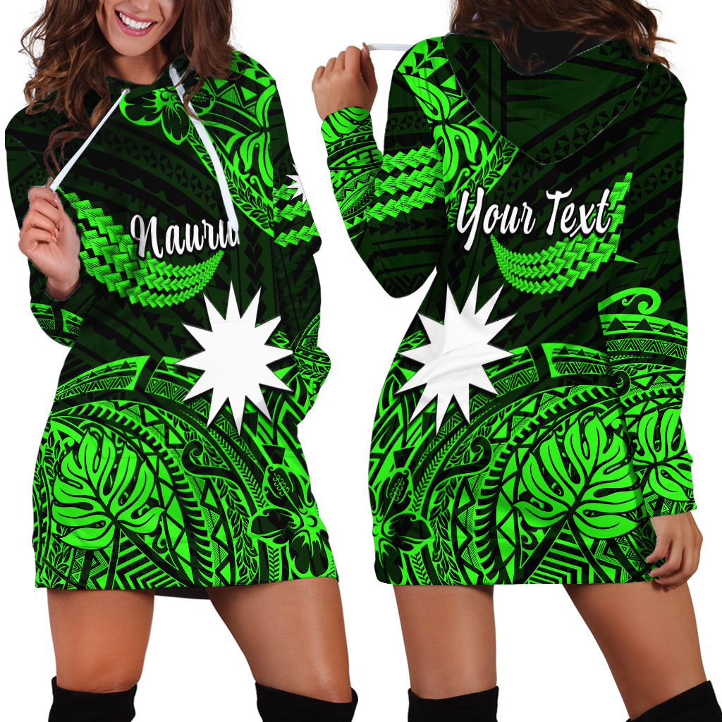 (Custom Personalised) Nauru Polynesian Hibiscus Naoero Green Hoodie Dress LT14 Green - Polynesian Pride