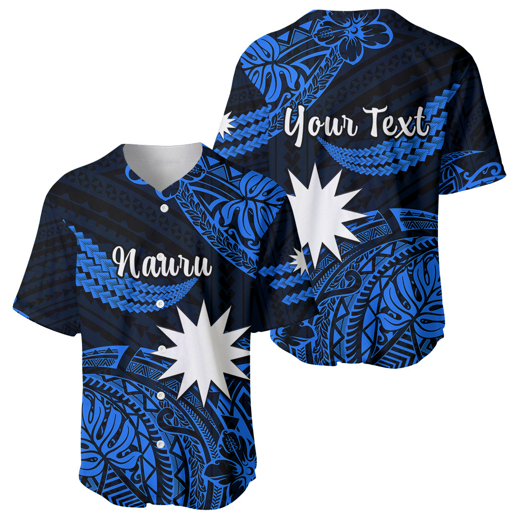 (Custom Personalised) Nauru Polynesian Hibiscus Naoero Blue Baseball Jersey LT14 Blue - Polynesian Pride