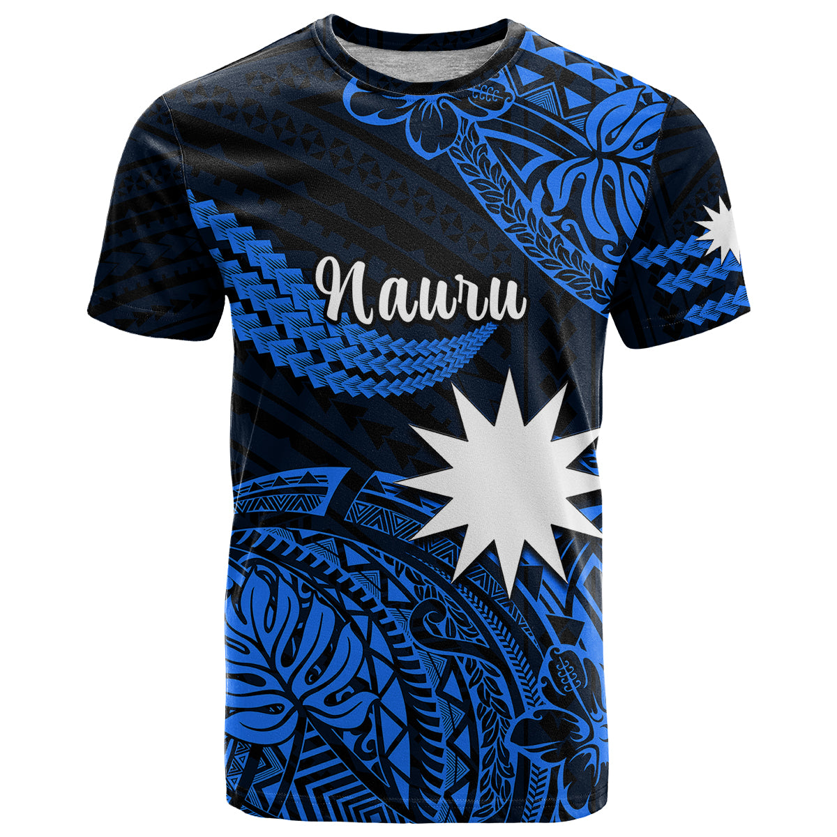 Custom Nauru Polynesian Hibiscus Naoero Blue T Shirt LT14 Blue - Polynesian Pride