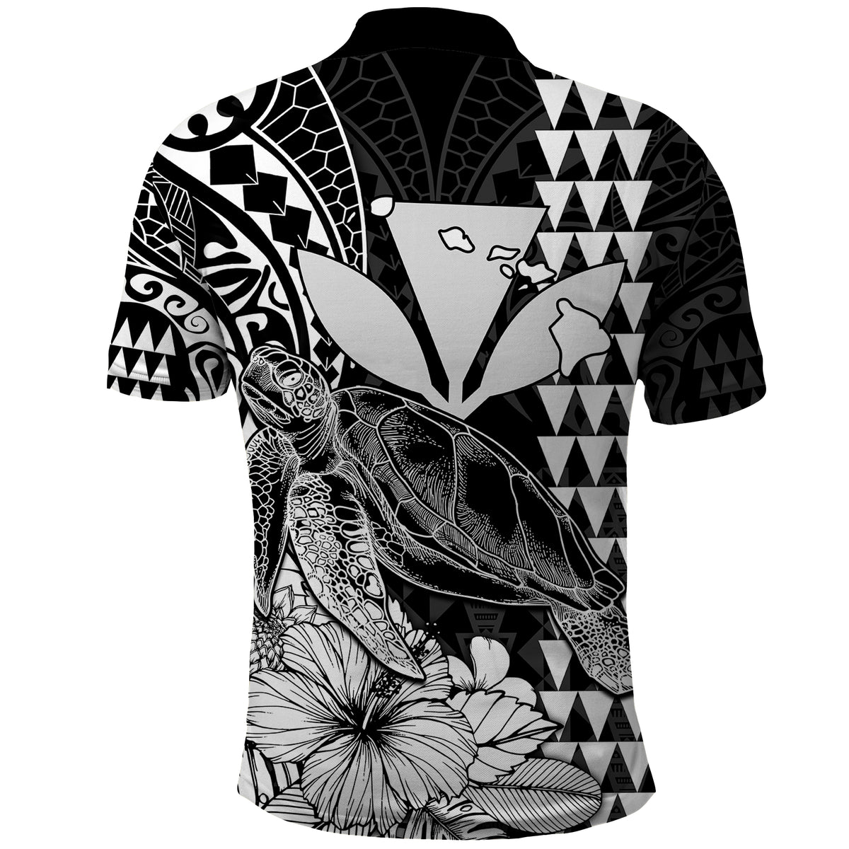 Kakau Polynesian Tribal Hawaiian Turtle with Kanaka Maoli Black Polo Shirt LT9 - Polynesian Pride