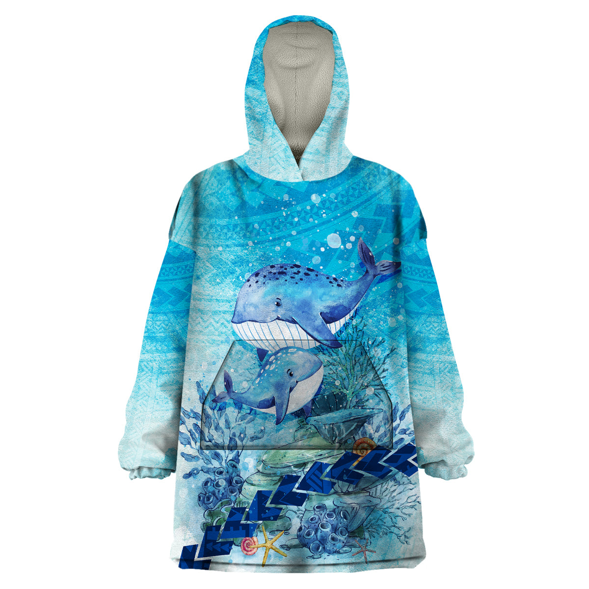 Mother and Baby Whale Mix Polynesian Style Wearable Blanket Hoodie TS07 Unisex One Size - Polynesian Pride