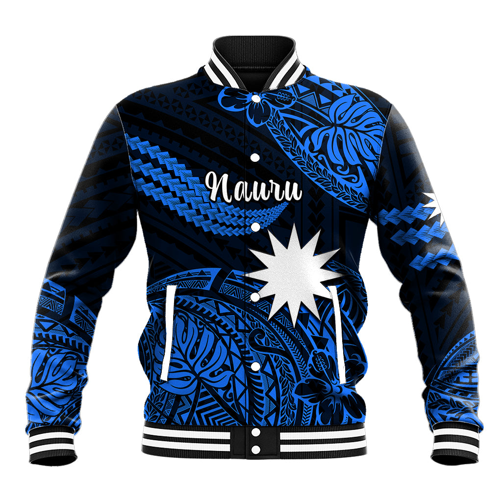 (Custom Personalised) Nauru Polynesian Hibiscus Naoero Blue Baseball Jacket LT14 Unisex Blue - Polynesian Pride