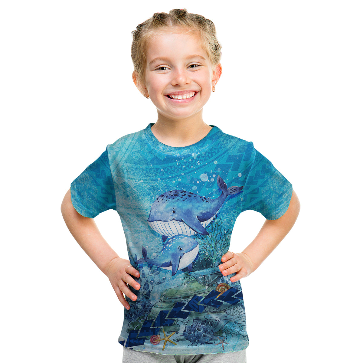 Mother and Baby Whale Mix Polynesian Style Kid T Shirt TS07 Youth XL Size14 - Polynesian Pride