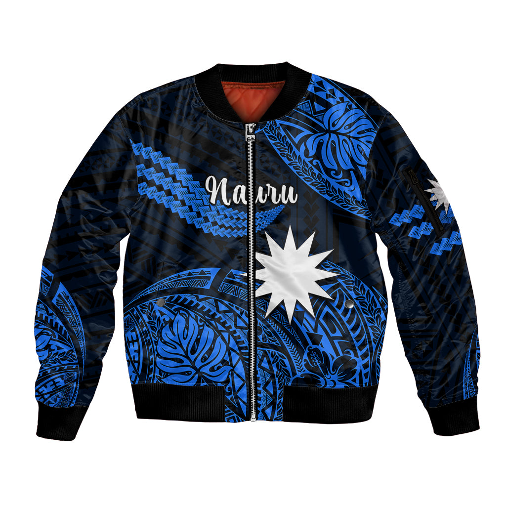 (Custom Personalised) Nauru Polynesian Hibiscus Naoero Blue Sleeve Zip Bomber Jacket LT14 Unisex Blue - Polynesian Pride