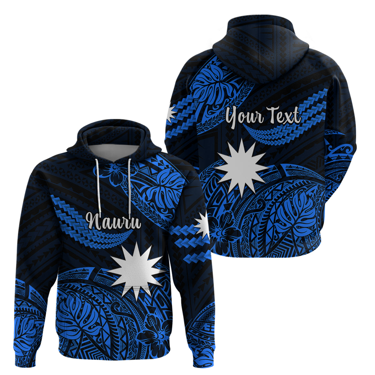 Custom Nauru Polynesian Hoodie Hibiscus Naoero Blue LT14 Pullover Hoodie Blue - Polynesian Pride