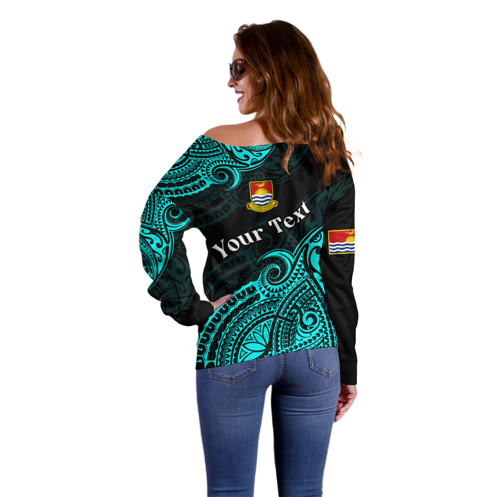 (Custom Personalised) Ribaberiki Kiribati Coat Of Arms Mix Cyan Polynesian Off Shoulder Sweater LT14 - Polynesian Pride